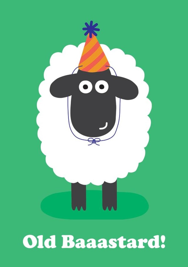 Funny Birthday Card - Old BAAAstard - Cheeky Sheep Pun created by Studio Boketto