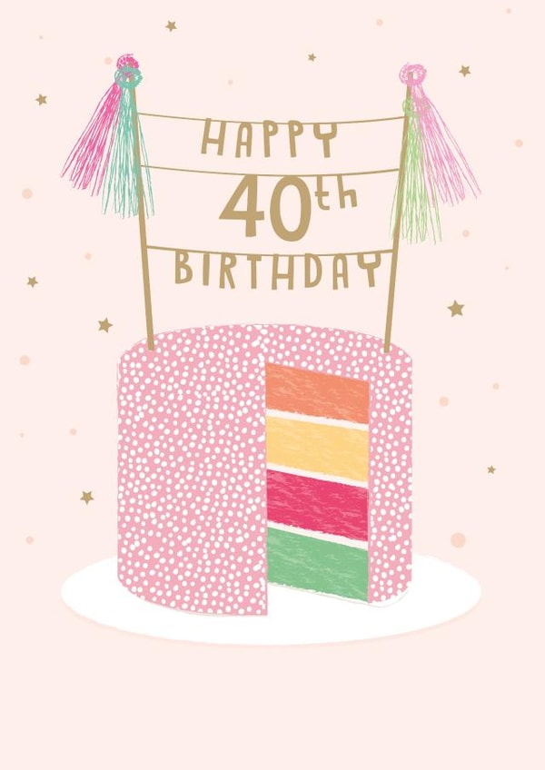 Pretty Birthday Card - 40th Birthday - Cake created by Paper Yay
