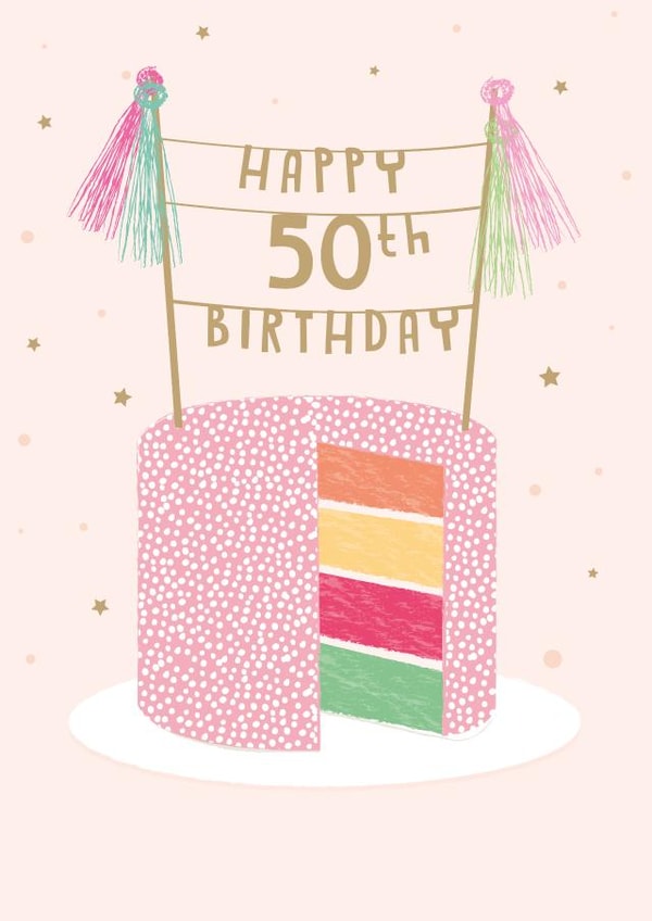 Pretty Birthday Card - 50th Birthday - Cake created by Paper Yay