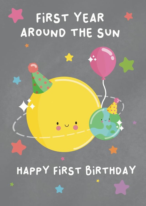 Cute Christmas Card - 1st Birthday - Planets - Sun created by Pri M