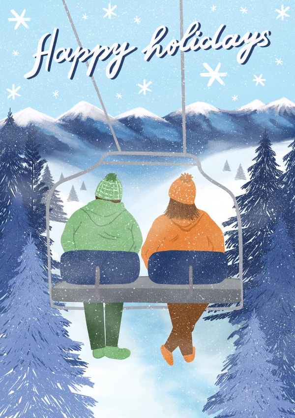 Cute Christmas Card - Happy Holidays - Ski Lift created by @tikkled.pink