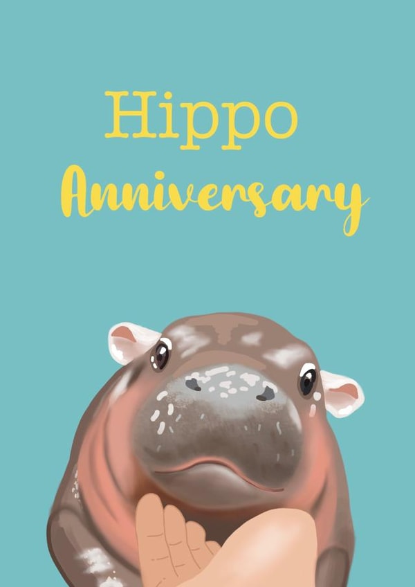 Cute Anniversary Card - Moo Deng - Hippo created by Sarah Stephenson
