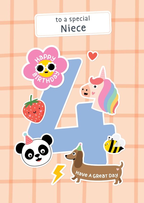 Cute 4th Birthday Card - To Niece - Stickers created by Macie Dot Doodles