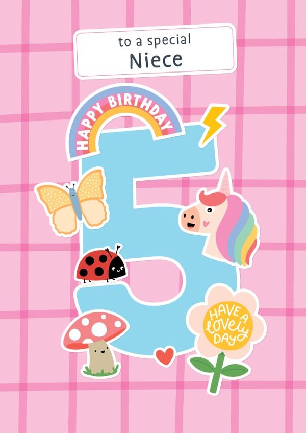 Cute 5th Birthday Card - For Niece - Stickers created by Macie Dot Doodles