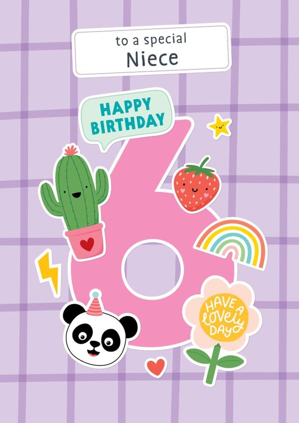 Cute 6th Birthday Card - For Niece - Stickers created by Macie Dot Doodles