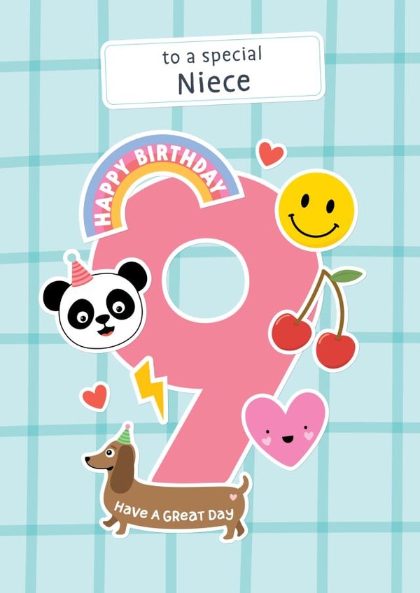 Cute 9th Birthday Card - For Niece - Stickers created by Macie Dot Doodles
