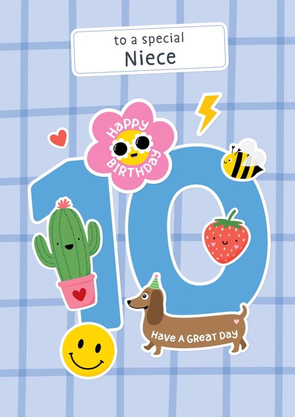 Cute 10th Birthday Card - For Niece - Stickers created by Macie Dot Doodles