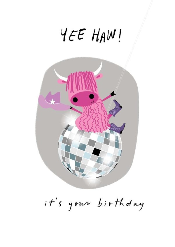 Cute Birthday Card - Yee Haw - Cow created by Pink Pig