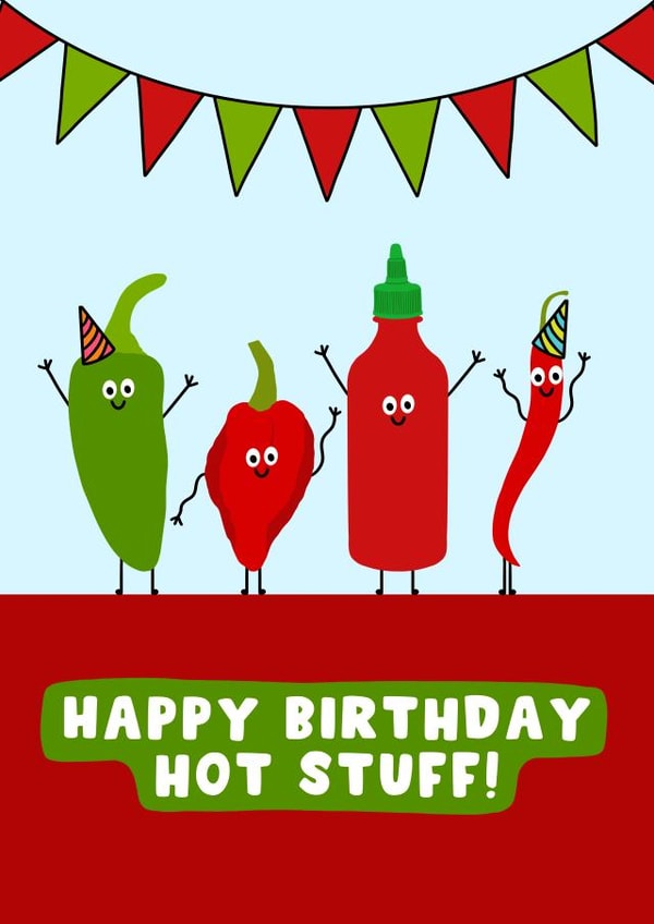 Funny Birthday card - Hot Stuff - Party created by Pink Peach Cards