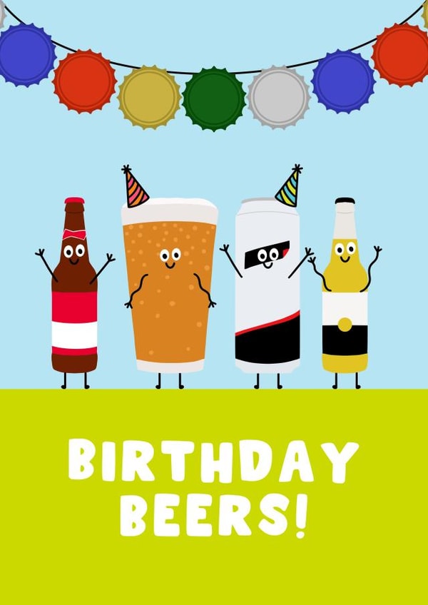 Funny Birthday Card - Birthday Beers - Pun created by Pink Peach Cards