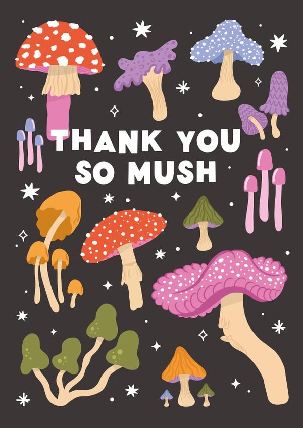 Cute Thank You Card - Mushrooms - Thank You So Mush created by @tikkled.pink