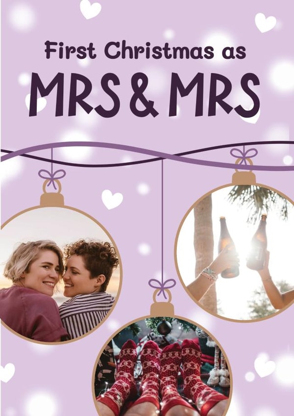 Cute Christmas Card - First Christmas As Mrs & Mrs - Baubles created by Bev O'Connor || @oconnordesign
