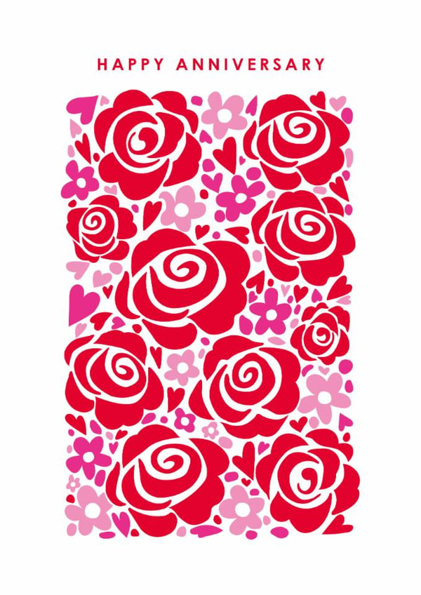 Pretty Anniversary Card - Floral Rose Pattern | thortful