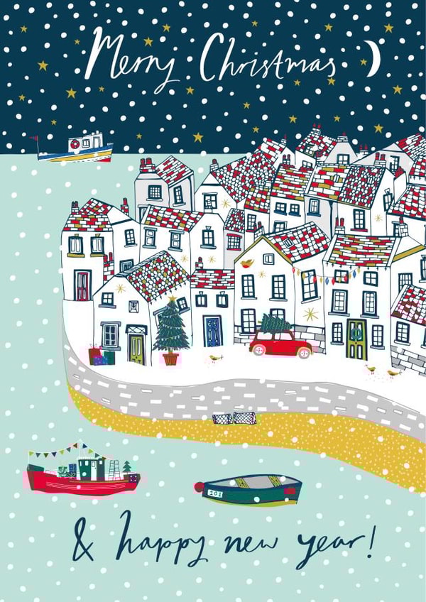 Classic Christmas Card - Costal Village - Houses & Boats created by Jessica Hogarth