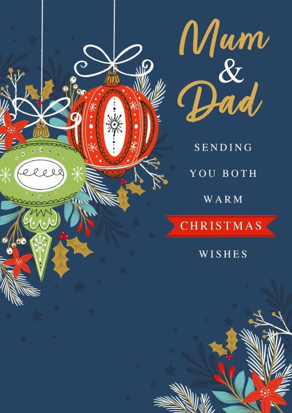Classic Christmas Card - For Mum And Dad - Baubles created by Dalia Clark Design