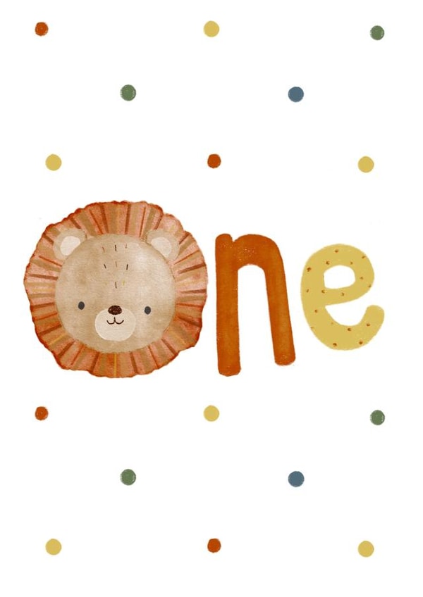 Cute 1st Birthday Card - Lion - Polka Dots created by Noah and Bear