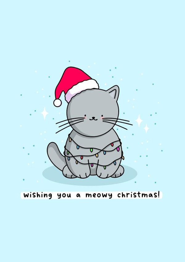 Cute Christmas Card - Cat - Wishing You A Meowy Christmas! created by Rosalie Perl