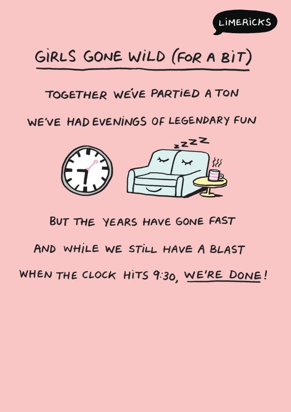 Funny Birthday Card - Girls Gone Wild - Limerick - For Her created by Paperlink and Meraki Greeting Cards