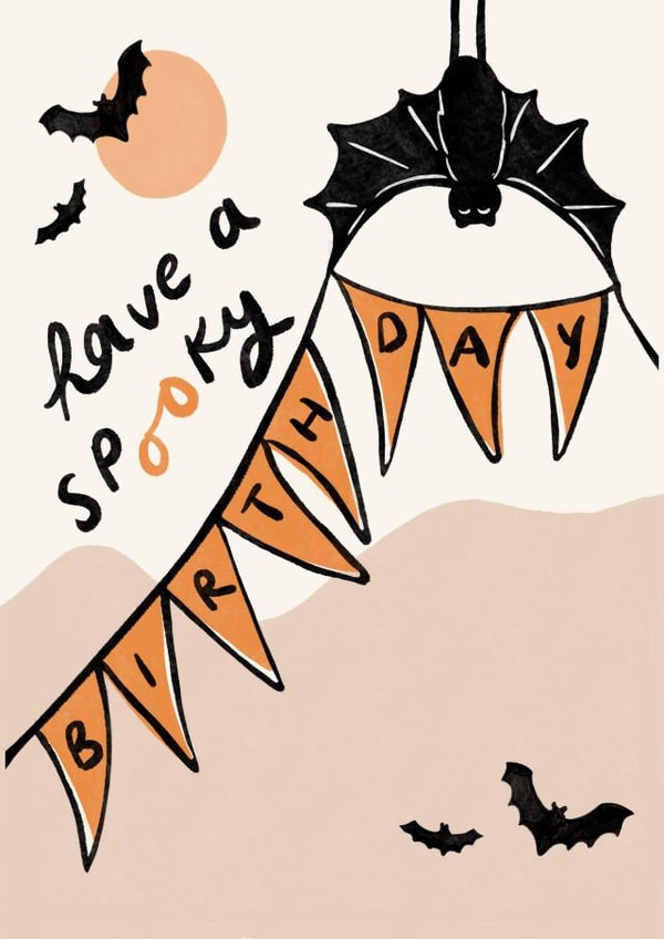 Spooky Birthday Card - Halloween - Bats - October Birthday created by Lauren Barclay