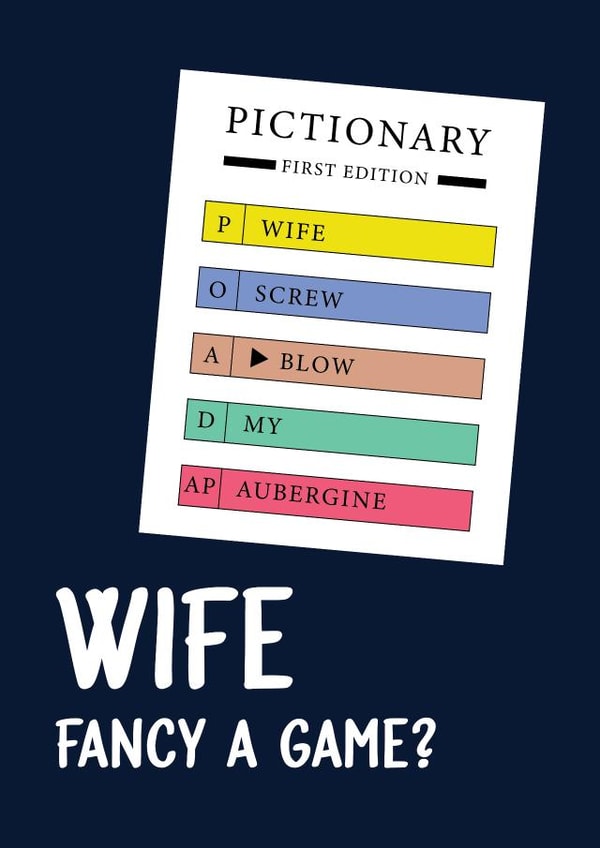 Cheeky Christmas/Birthday Card - For Wife - Pictionary created by Quinton cards