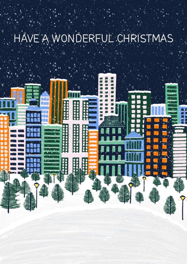 Classic Christmas Card - New York - Snowy Buildings Scene created by Studio Sage UK