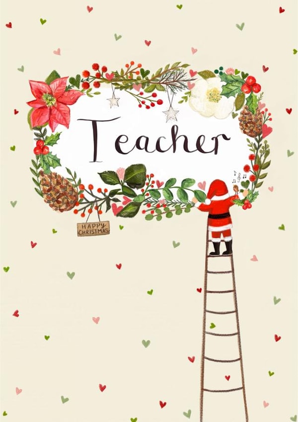 Classic Christmas Card - For Teacher - Santa created by Love Lucy Illustration