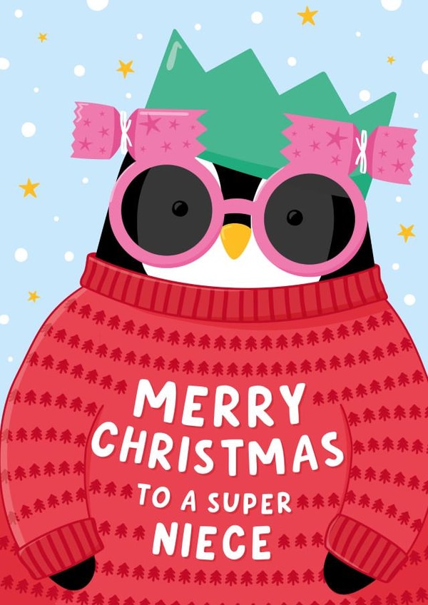 Cute Christmas Card - For Niece - Penguin created by Macie Dot Doodles