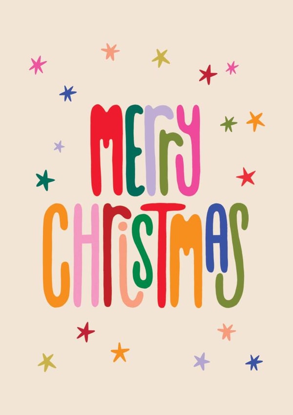 Fun Christmas Card - Colourful Typography - Stars created by Raspberry Blossom