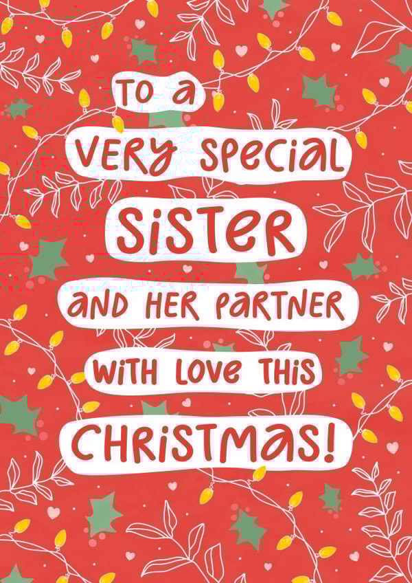 Cute Christmas Card - Sister And Partner - Modern Christmas Card For Sister created by @hollielonglanddesigns