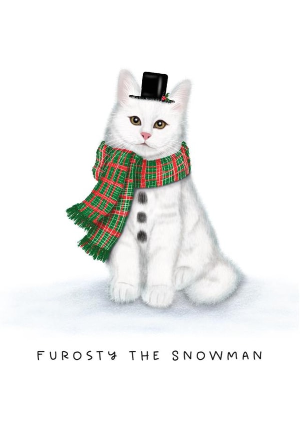 Funny Christmas Card - Furosty the Snowman - Cat Pun created by badgerbee design