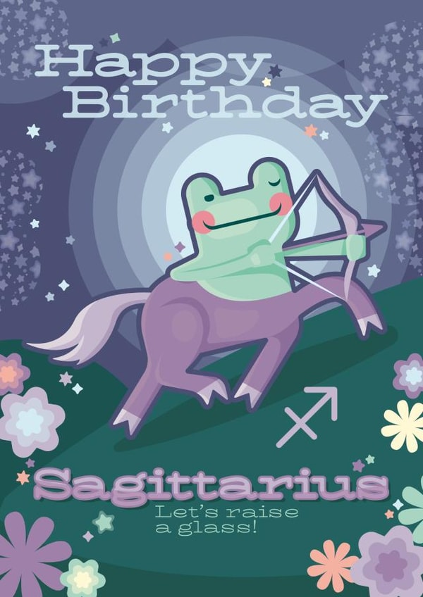 Cute Birthday Card - Star Sign - Sagittarius - Frog created by Ellie MH Designs