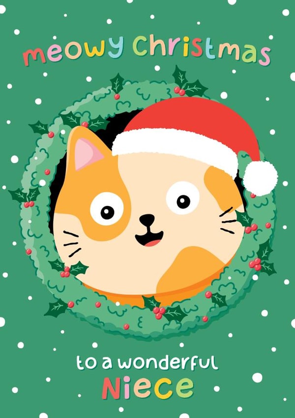 Cute Christmas Card - For Niece - Cat - Meow created by Macie Dot Doodles