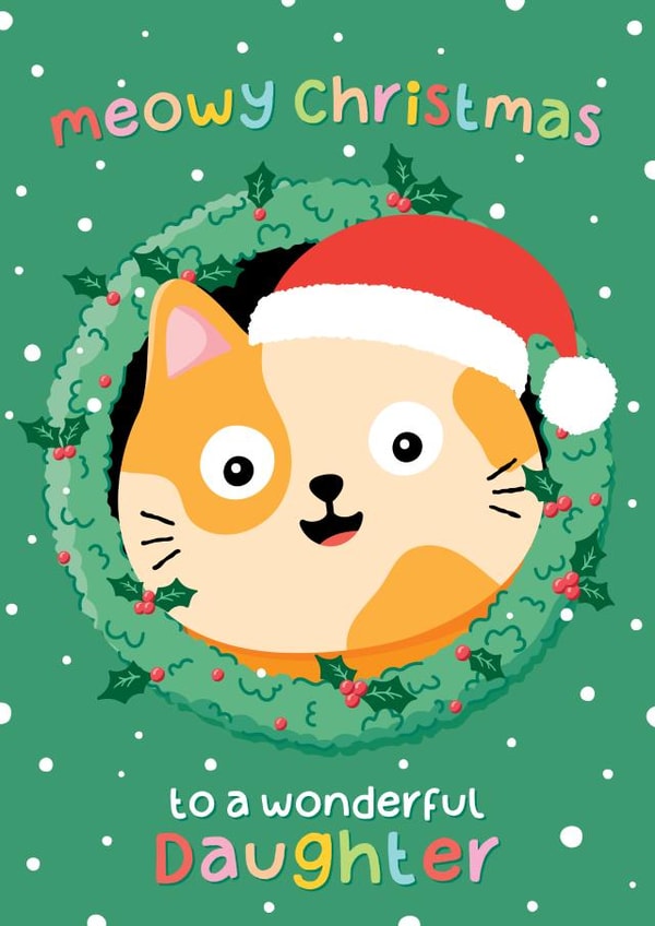 Cute Christmas Card - For Daughter - Cat - Meow created by Macie Dot Doodles