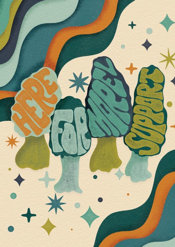 Retro Thinking of You Card - Morel Support Mushroom Theme - Friendship created by Meghann Holcomb