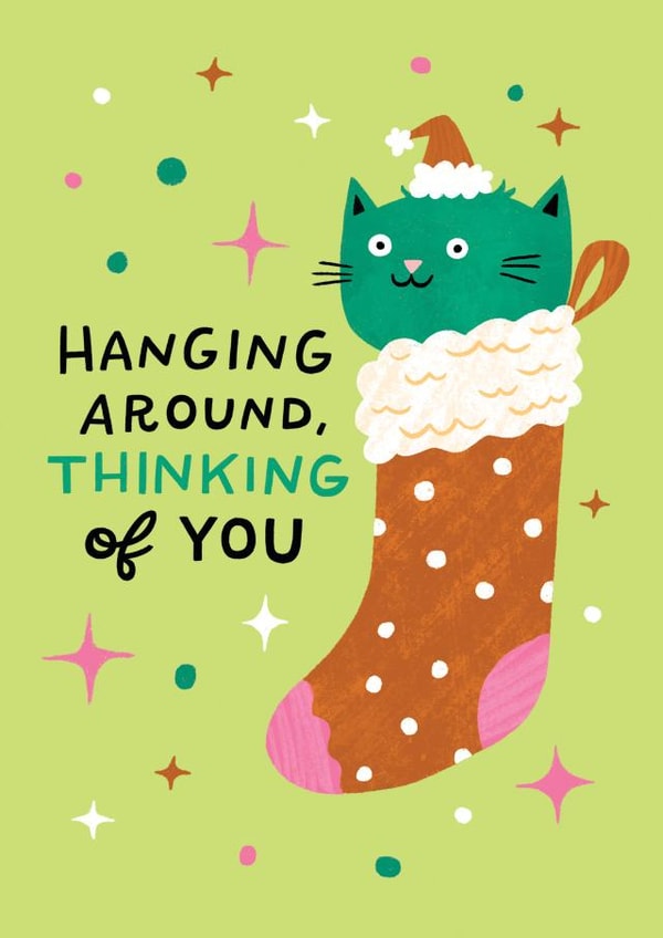 Cute Christmas Card - Cat - Stocking - Hanging Around created by Kay Wolfersperger