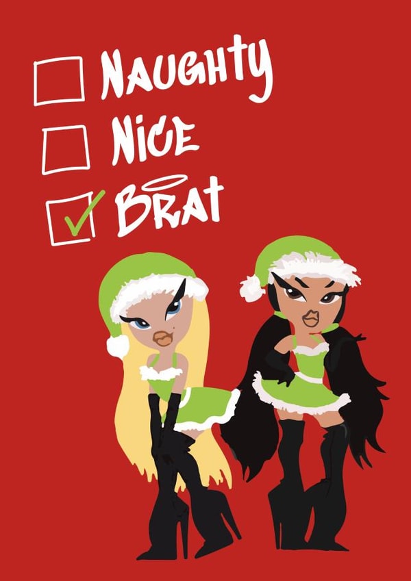 Funny Christmas Card - Charli XCX - Brat - Bratz - Naughty Or Nice created by emily.reevedesigns