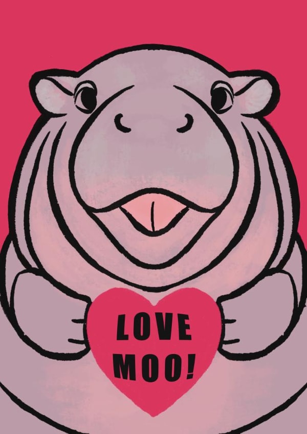 Cute Anniversary Card for Wife, Girlfriend, Friend - Moo Deng - Hippo - Love You created by Chindian Artist