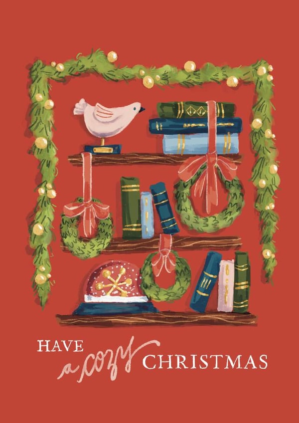 Cute Christmas Card - Cosy Christmas - Bookshelves created by Julep and Trubbs