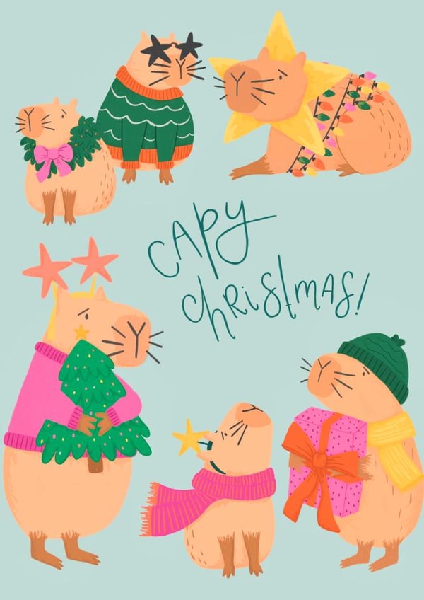 Cute Christmas Card - Capybara created by Mint and Pickle