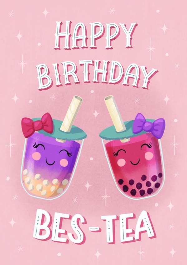 Cute Birthday Card - Boba - Bubble Tea - Bestie created by Silky Rose Design