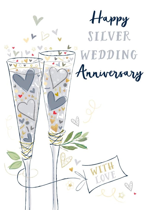 Classic Anniversary Card - Silver Wedding - Glasses created by Katie Phythian Design