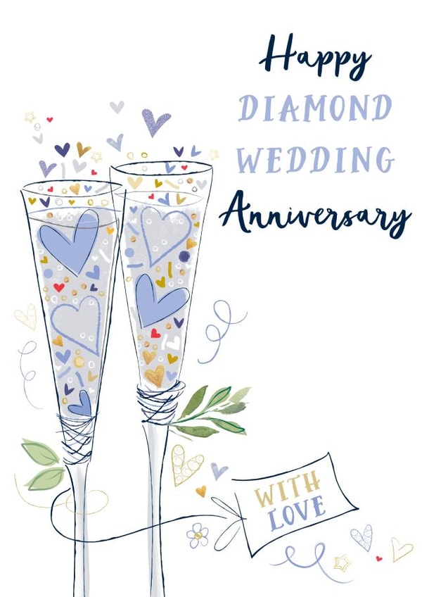 Classic 60th Anniversary Card - Diamond Anniversary - Glasses created by Katie Phythian Design