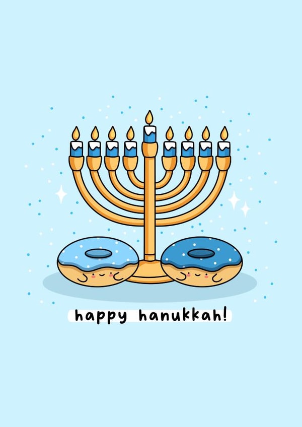Cute Hanukkah Card - Menorah - Donuts created by Rosalie Perl