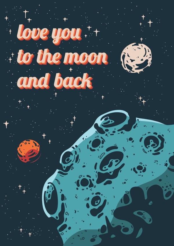 Classic Retro Space Love & Friendship Card - Love You To The Moon And Back created by Doodle Dee Draws