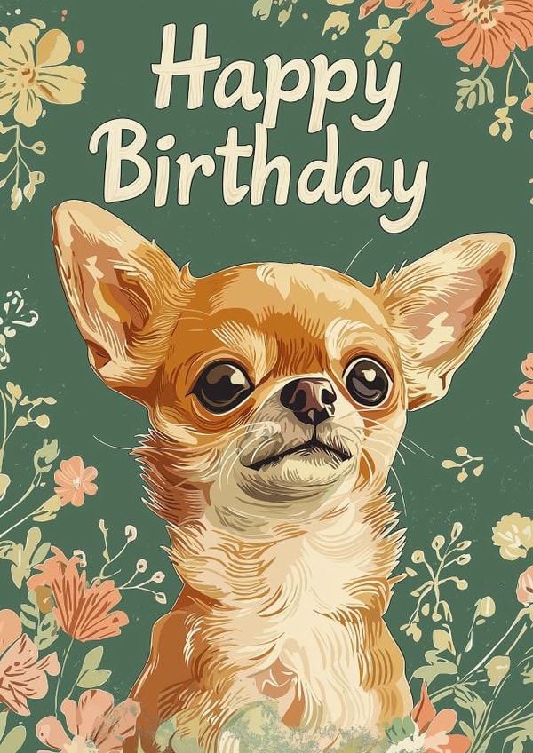 Cute Birthday Card - Chihuahua - Flowers created by Vita By Sam