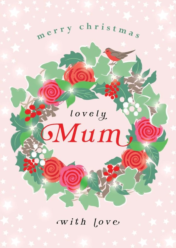 Pretty Christmas Card - Lovely Mum - Floral Wreath created by Michelle Fiedler Design