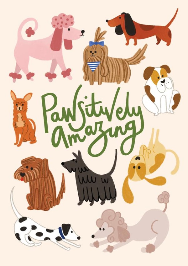 Cute Birthday/Thank You Card - Pawsitively Amazing - Dog Pun created by AbiGoLucky