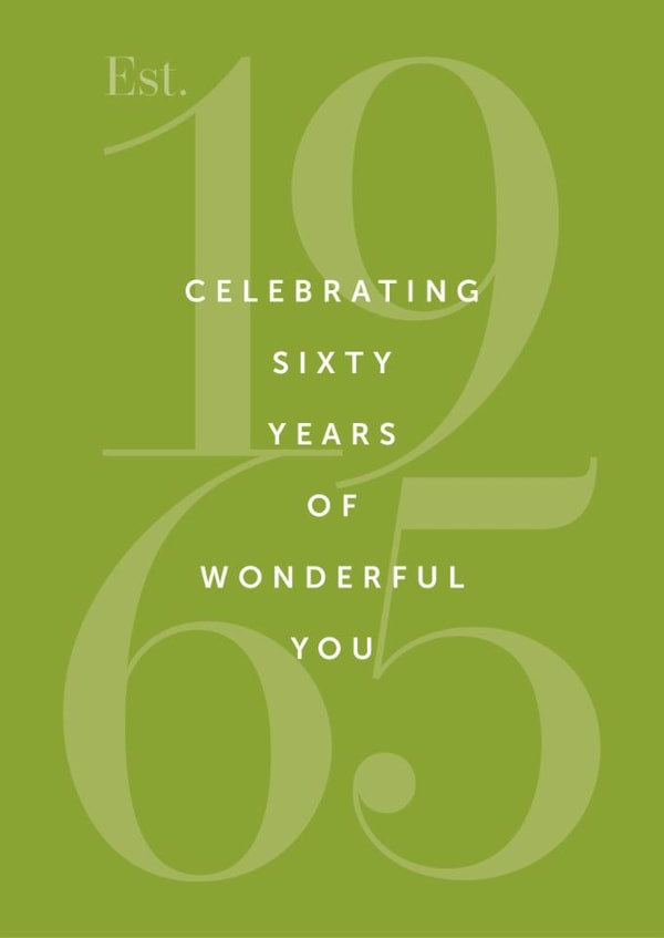 Classic 60th Birthday Card - Est. 1965 Celebrating Sixty Years of Wonderful You created by Yay Days
