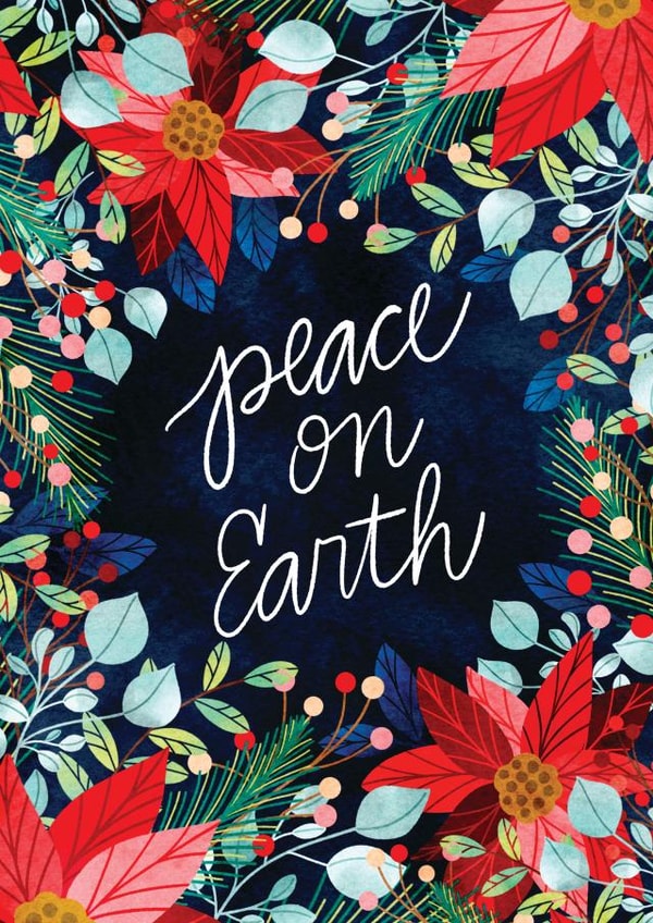 Arty Christmas Card - Festive Florals - Peace On Earth created by Tracey Coon | Noonday Design