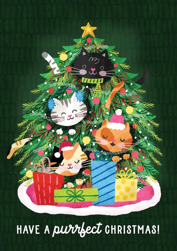 Cute Christmas Card - Cats - Tree - Purrfect created by Tracey Coon | Noonday Design